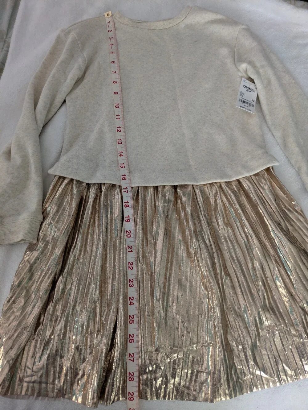 🆕 NWT OshKosh B'gosh gold pleated skirt and oatmeal heather sweatshirt dress